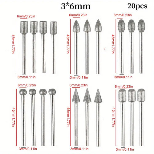 20PC Diamond Grinding Heads for Jade Carving and Sanding